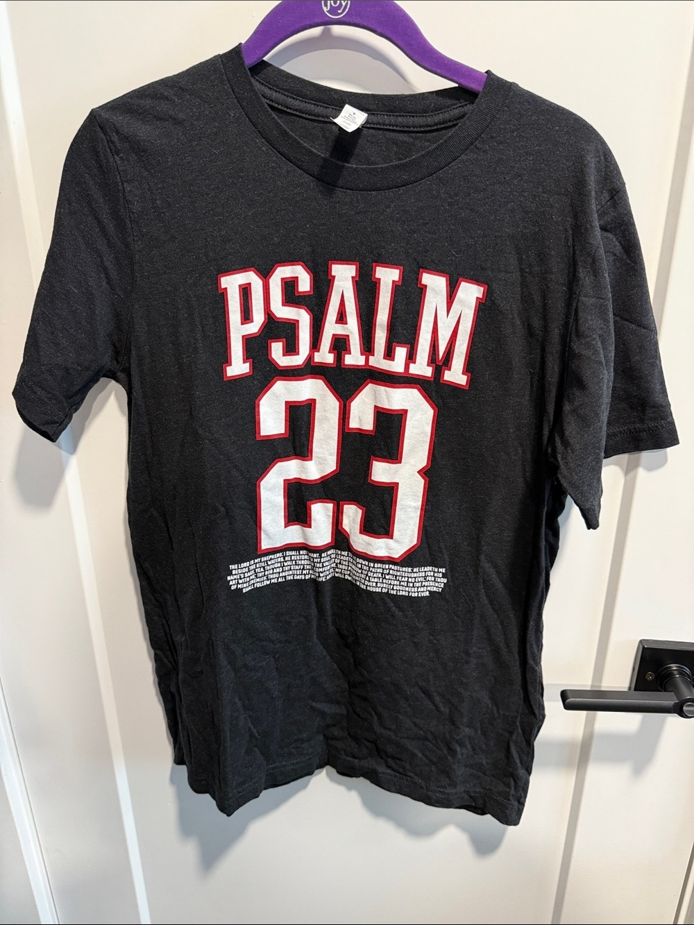Graphic Tee with Psalm 23 Bible Verse - Black Heather NWOT Medium